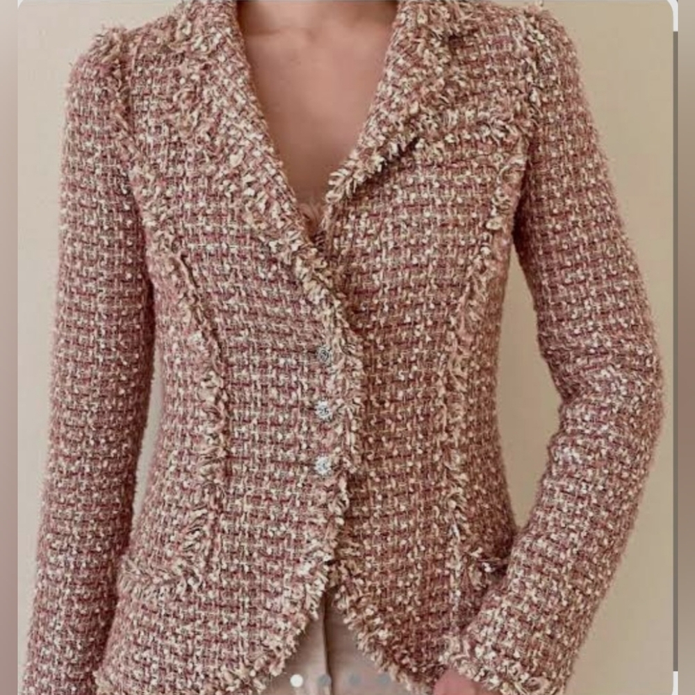 Chanel Tweed CC Logo Button Jacket - Pink Size 36